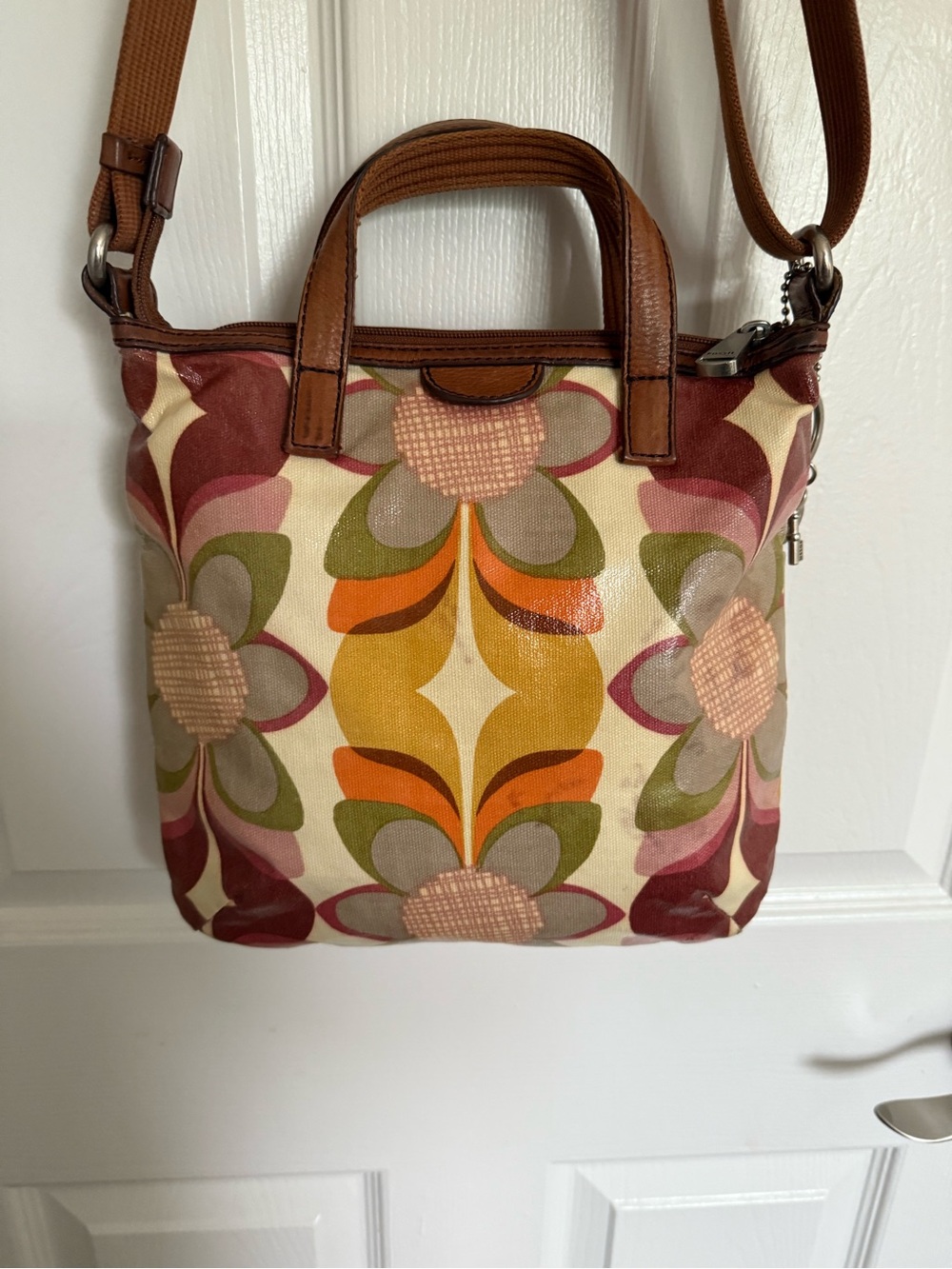 Fossil Womens Key-Per Floral Crossbody Bag Purse With Handles & Strap Vintage - Picture 4 of 7